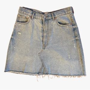Zara High-Waist, Light Distressed Denim, Raw Hem, A-Line Skirt, Size Large